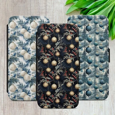 CHRISTMAS FLIP CASE FOR IPHONE SAMSUNG GOOGLE BAUBLE ART GIFT WALLET PHONE COVER - Image 1 of 4