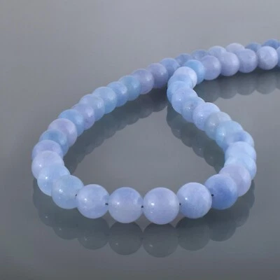 Natural 8mm Aguamarina Cuentas Redondas Cadena 18" Hilos Mano Mujer Collar - Imagen 1 de 4
