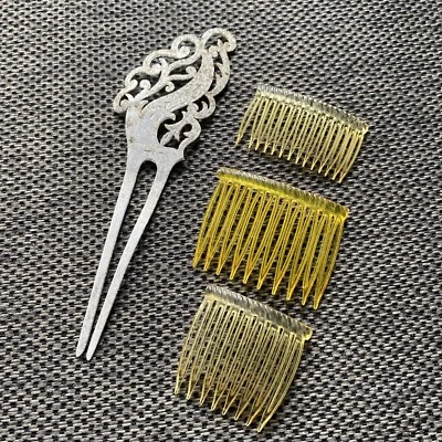 Peine de pelo antiguo/vintage joyería - plástico temprano celuloide metal victoriano - decoración Foto 1 de 4