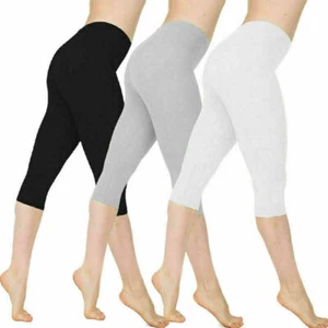 Plus Size Women Stretch Cotton Capri Leggings Sports Yoga Pants Slim Gym Fitness - Picture 1 of 21