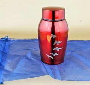 V25D Red Etched Metal dove URN Cremation Ashes mourning funeral decor 5" x 3" - Picture 1 of 6