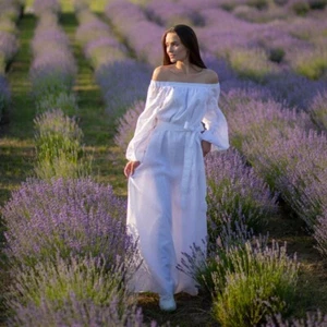 White Dress 100% Linen with Embroidery - Picture 1 of 7