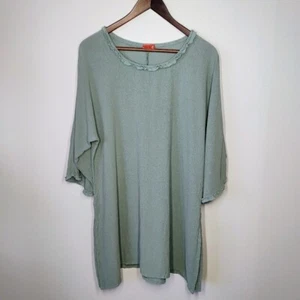 Oh My Gauze Cotton Top Womens Size 2 Large Sage Green Lagenlook Relaxed Casual - Imagen 1 de 12
