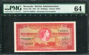 Bermuda 1957, 10 Shillings, P19b,PMG 64 UNC - Picture 1 of 2