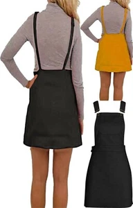 Women Sleeveless Plain Corduroy Pinafore Front Pocket Dress Ladies Mini Dress - Picture 1 of 3