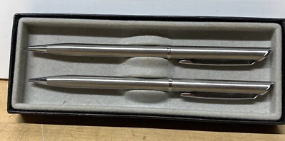 Conjunto de lápis Quill Pen logotipo desconhecido prata vintage fina - Imagem 1 de 4