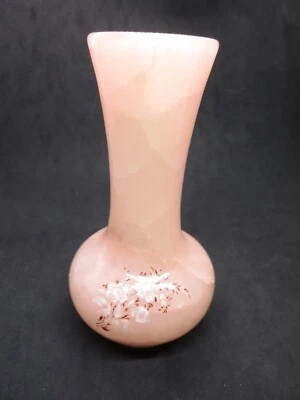 Florero de 6" de alto con calcomanía floral de mármol piedra natural melocotón rosa Foto 1 de 4