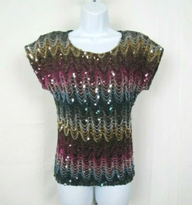 VTG 70s 80s JOSEPH II SEQUIN METALLIC THREAD GLITTER TOP MULTI COLOR DRAPED LOOK - Picture 1 of 11
