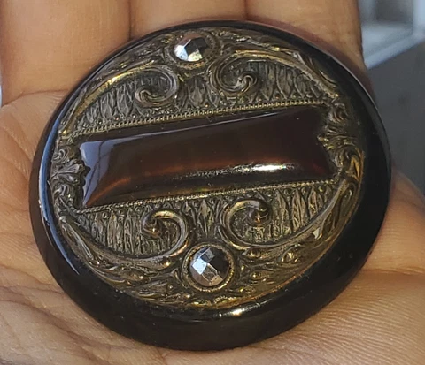 Antique Vintage Steel Cased Large Button Amber Bakelite 1 7/8" Cover