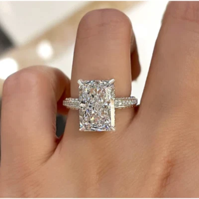 Diamond Ring for Engagement Lab Grown 6 Carat  IGI Radiant Cut PT950 Platinum - Image 1 of 4