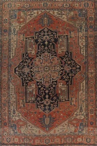Antique Pre-1900 Heriz Serapi Area Rug Vegetable Dye Wool Handmade Carpet 10x13 - Picture 1 of 12