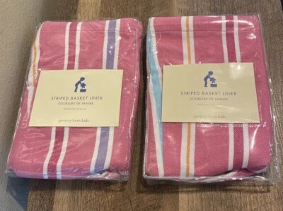 Pottery Barn Niños Cesta a Rayas Forro Rosa Mediano Lote de 2 NUEVO Foto 1 de 3