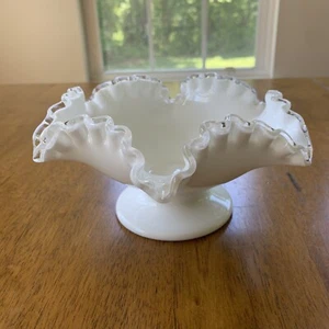 Fenton Silver Crest Pedestal Candy Dish Compote Ruffled Edge - Picture 1 of 13
