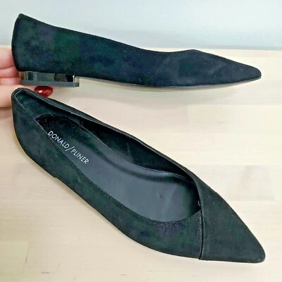 Donald Pliner Palma Cuero Negro Gamuza Punta Plana Talla 7 1/2 (7.5) M $218 Foto 1 de 4