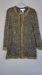 vintage nightline della roufogali silk long jacket XL gold sequined evening wear - Picture 1 of 11