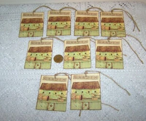 9~Spring~Primitive~Garden~Birdhouse~Linen Cardstock~Gift~Hang~Tags~Ornaments - Picture 1 of 1
