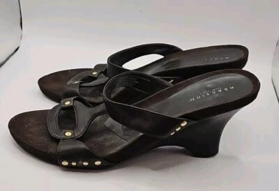 Kenneth Cole Brown Leather Boho Wedge Slide Sandals Women 9 M Heels 36 - Image 1 of 4