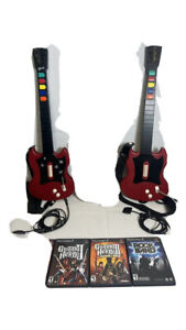 PS2 Guitar Hero Bundle 2x Lot W/ Straps 3 Games PlayStation Set Tested Rock Band