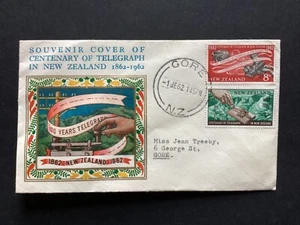 NZ 1962 Telegraph Centenary FDC, Boric Brand, Gore CDS pmk (NZF1294) - Picture 1 of 2