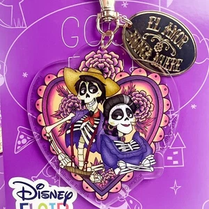 NWT Two Disney Parks Flair Coco Imelda & Hector Heart Bag Charm Keychain New - Picture 1 of 6