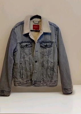 Denim Jacket Guess Men’s M Sherpa Lined Trucker Ranch Coat Light Wash - Image 1 of 4