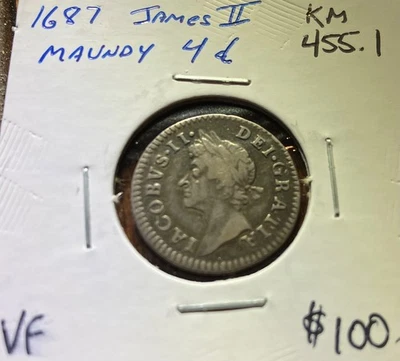 1687  GREAT BRITAIN MAUNDY 4D, VERY FINE, JAMES II KM #455.1 - Image 1 of 3