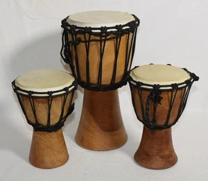 3x DJEMBE Natural Drum Trommelset Ø 20,5 bzw. 16cm Konvolut - Bild 1 von 9