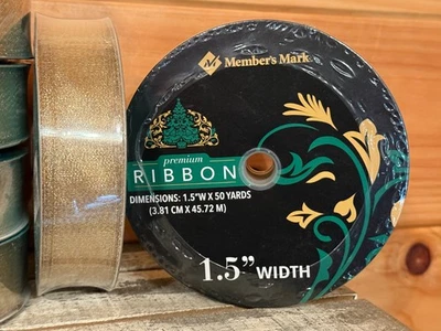 Glitter Sheer Gold Wired Ribbon 1.5" Wide 50 Yards  Elegant Christmas & New Year - Image 1 of 4