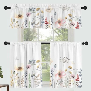 Floral Leaves Curtain for Kitchen Bathroom Watercolour Pink Flower Rod Pocket... - Picture 1 of 7