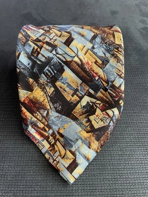 Corbata arte geométrico abstracto Picasso dorada, azul, marrón, roja The Aficiando 1912 Foto 1 de 4