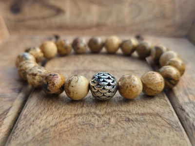 Jaspis 10mm mit 925 Echtsilber Perle Armband Bracelet Perlenarmband Schmuck - Bild 1 von 4