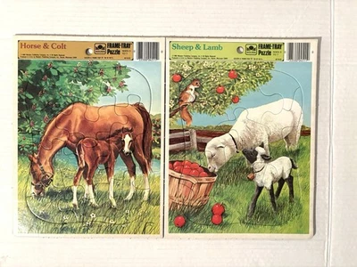 Lot of 2 Vintage Golden Frame-Tray Puzzle 1983 - Horse & Colt , Sheep & Lamb - Image 1 of 4