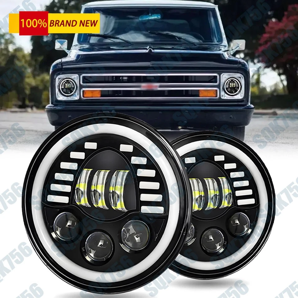 7-дюймовые светодиодные фары дневные ходовые огни Halo Angel Eyes для Chevy C10 Camaro пикапа грузовика - Изображение 1 из 4
