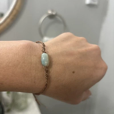 Pulseira de cânhamo de macramê trançado Amazonita feita à mão absorção EMF ajustável 9,5” - Imagem 1 de 3