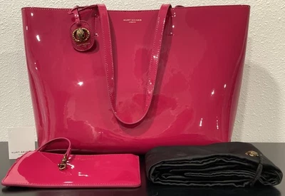Kurt Geiger Patent Leather 2 Piece Chelsea Shopper Tote Fuchsia 17"x11.5"x5.5" - Image 1 of 4