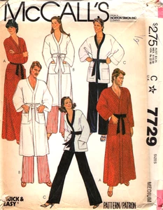 Robe in 3 Lengths & Pants Unisex McCalls Sewing Pattern 7729 UNCUT Size M - Picture 1 of 2