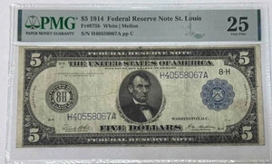 PMG 1914 Federal Reserve Note St. Louis $5 White Mellon 25 Very Fine Large Bill - Picture 1 of 1