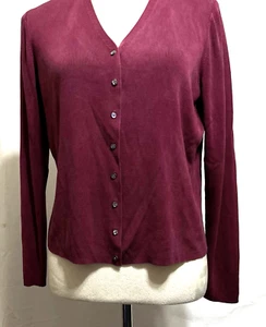 Cardigan V-neck Sweater Women M Plum Long Sleeve 8 Tiny Buttons Free Shipping - Picture 1 of 4