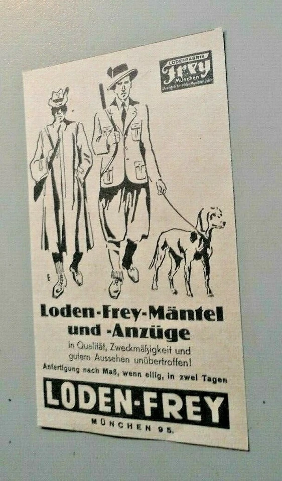 Alte kleine Reklame Werbung Loden Mode Jagd München Mäntel Anzüge - Bild 1 von 1