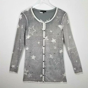 Yest Gray Sweater Sz 8 Medium White Stars Button Up Long Sleeves  - Picture 1 of 3