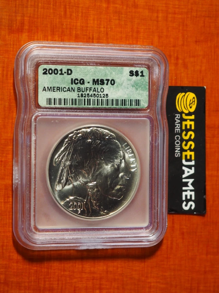 2001 D $1 SILVER BUFFALO COMMEMORATIVE DOLLAR ICG MS70 GREEN LABEL - Image 1 of 2