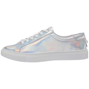 NEW J/SLIDES Women Lacee Iridescent Silver Metallic Lace Up Platform Sneakers - Picture 1 of 6