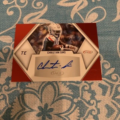 CHRISTIAN SIMS Autograph 2023 Sage High Series Auto Red RC Bowling Green Falcons - Image 1 of 2