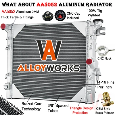 Radiador de aluminio para Jeep Wrangler JK 2007-2017 2009 2015 3,6 L 3,8 L motor V8 Foto 1 de 4