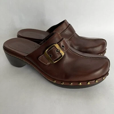 Zuecos zapatos Ecco para mujer talla 37 EE. UU. 6-6,5 cuero marrón tacón bloque Mary Jane Foto 1 de 4