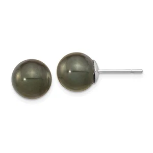 10-11mm 14k White Gold 10-11mm Black Saltwater Cultured Tahitian Pearl Earrings - Picture 1 of 4