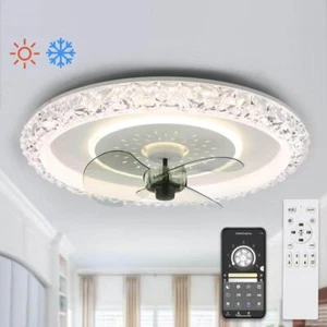 Bella Ceiling Fan Light 6Speed Flush Mount Reversible Blade White Smart Remote - Picture 1 of 9