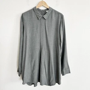J Jill Shirt Womens L Gray Tunic Top Peter Pan Collar Button Up Back Rayon - Picture 1 of 8