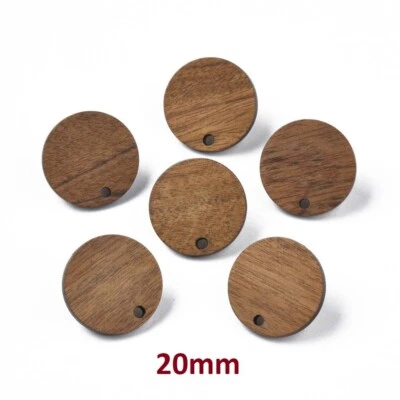 10 peças 316 brincos de aço inoxidável postes tachas – 20 mm - madeira marrom - círculo - Imagem 1 de 3