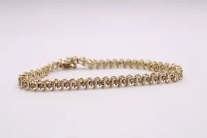 1.25ctw Round Cut Diamond S-Link 7" Tennis Bracelet 10k Yellow Gold 7.7 Grams - Picture 1 of 8